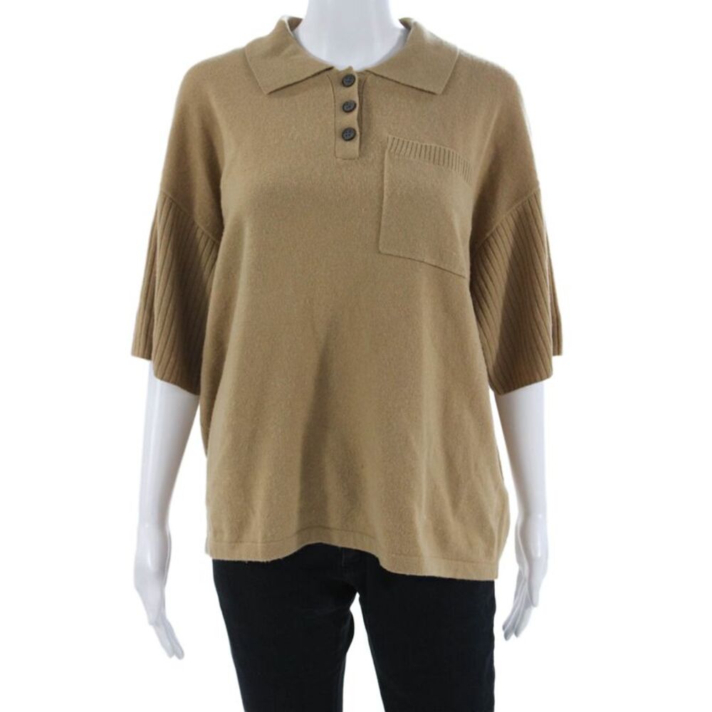 Gentle Herd Unisex Pullover Wool Button Collared Sweater Brown Size M
